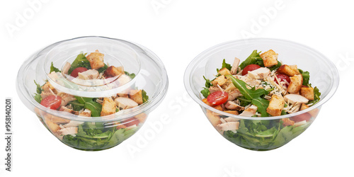 Canvas Print Salad in disposable bowl isolated on a white background