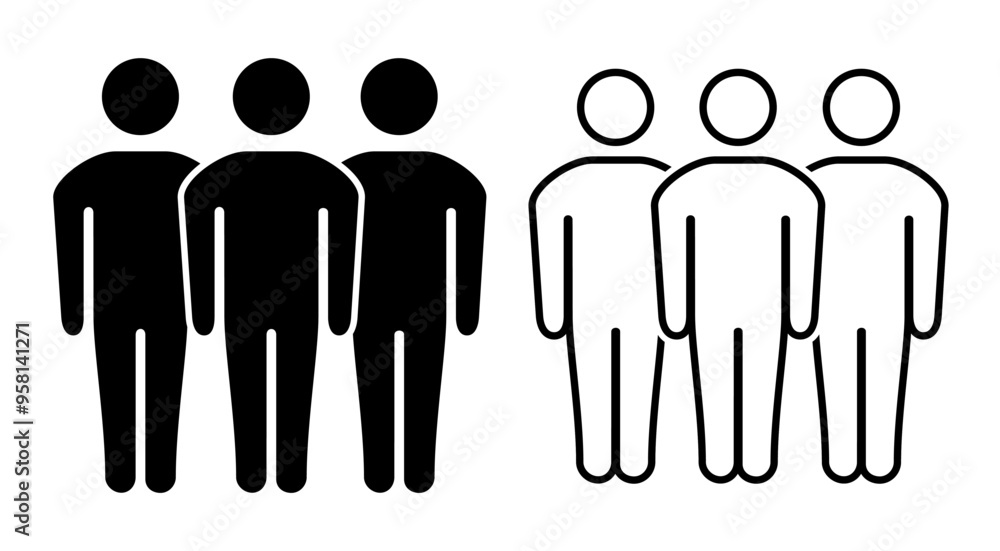 Three person symbol, group of people, community member icon, squad icon. Friends, people, flat icon. Set of linear icons of user, social icon, corporate team, employee or client. Vector illustration Three person symbol, group of people, community member icon, squad icon. Friends, people, flat icon. Set of linear icons of user, social icon, corporate team, employee or client. Vector illustration