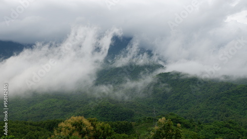 A hut amidst mountains and mist in Phetchabun Province, Thailand