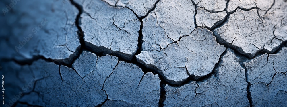 A tight shot of a fractured surface against a backdrop of a distant blue sky In the foreground, a near blue expanse of sky A tight shot of a fractured surface against a backdrop of a distant blue sky In the foreground, a near blue expanse of sky