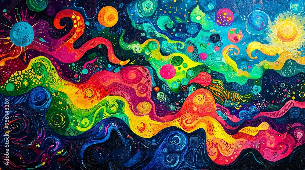 Energetic Abstract Waves with Vivid Neon Colors and Dynamic Patterns for Lively Compositio Energetic Abstract Waves with Vivid Neon Colors and Dynamic Patterns for Lively Compositio