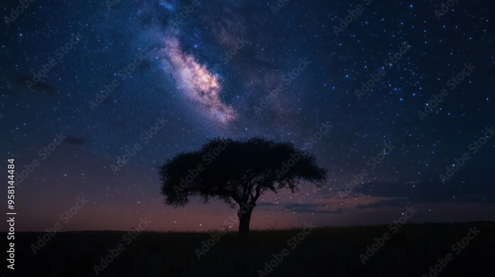 Silhouetted Tree Against a Starry Night Sky with the Milky Way Silhouetted Tree Against a Starry Night Sky with the Milky Way