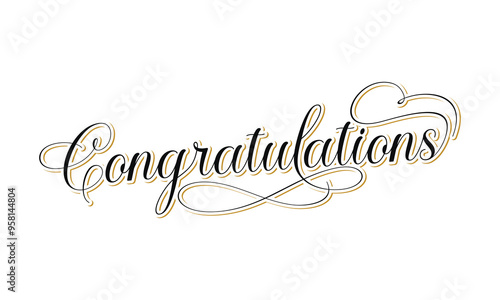Congratulations Text lettering greeting sign. Handwritten modern