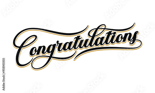 Congratulations Text lettering greeting sign. Handwritten modern