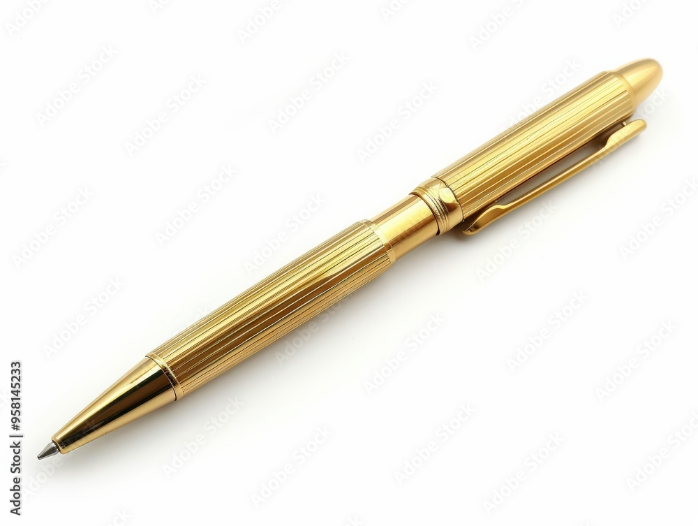 Gold Pen. Isolated on White Background. Ball Instrument for Business Writing Gold Pen. Isolated on White Background. Ball Instrument for Business Writing