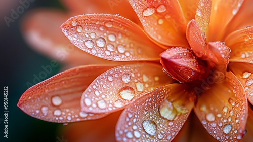 Close-Up of a Stunning Blooming Flower Adorned with Morning Dew Showcasing Nature's Freshn photo