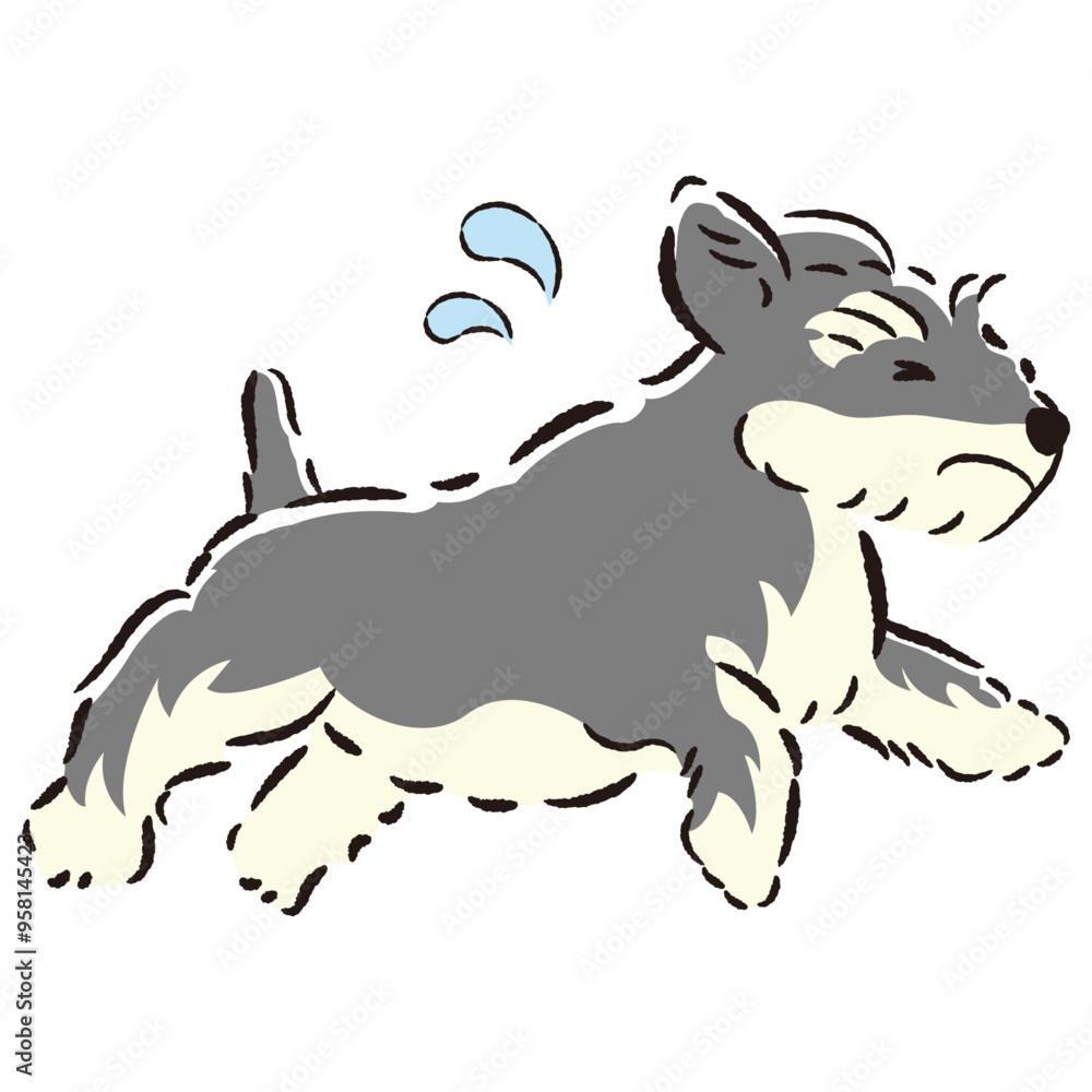 Obraz premium 困った表情で逃げる犬のイラスト