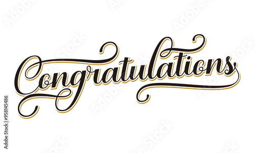 Congratulations Text lettering greeting sign. Handwritten modern