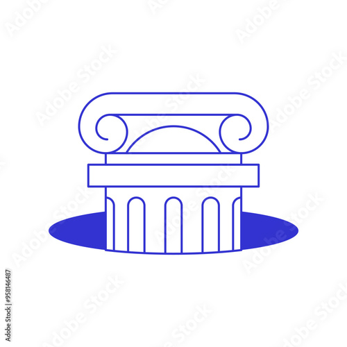 Y2k antique Greek pillar marble column in hole contemporary pop art line icon vector flat illustration. Ancient construction psychedelic archaeology stand minimal blue sketch t shirt print