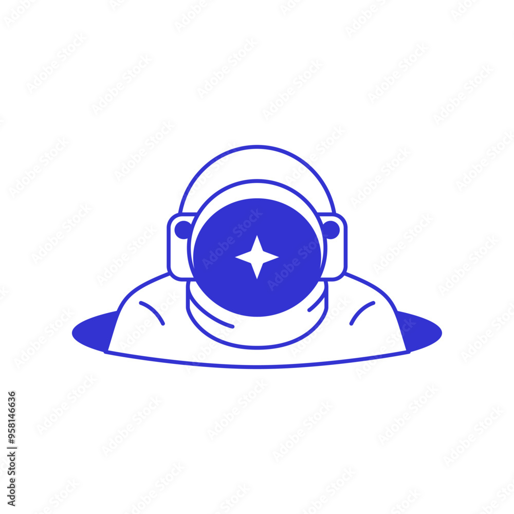 Y2k astronaut in helmet with star portrait at hole contemporary pop art line icon vector flat illustration. Comic cosmonaut in spacesuit universe explore galaxy travel psychedelic blue sketch Y2k astronaut in helmet with star portrait at hole contemporary pop art line icon vector flat illustration. Comic cosmonaut in spacesuit universe explore galaxy travel psychedelic blue sketch