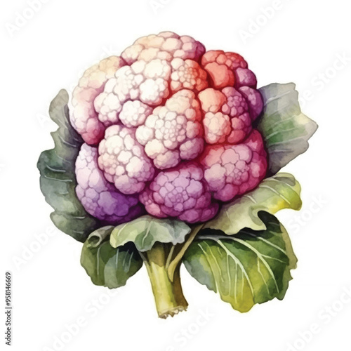 watercolor Cauliflower isolated white background