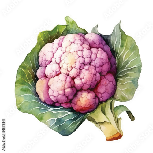 watercolor Cauliflower isolated white background