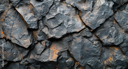 Textured dark rock surface with orange accents in natural lighting