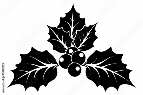 Holly berry icon silhouette vector illustration, Christmas berry leaves art on white background