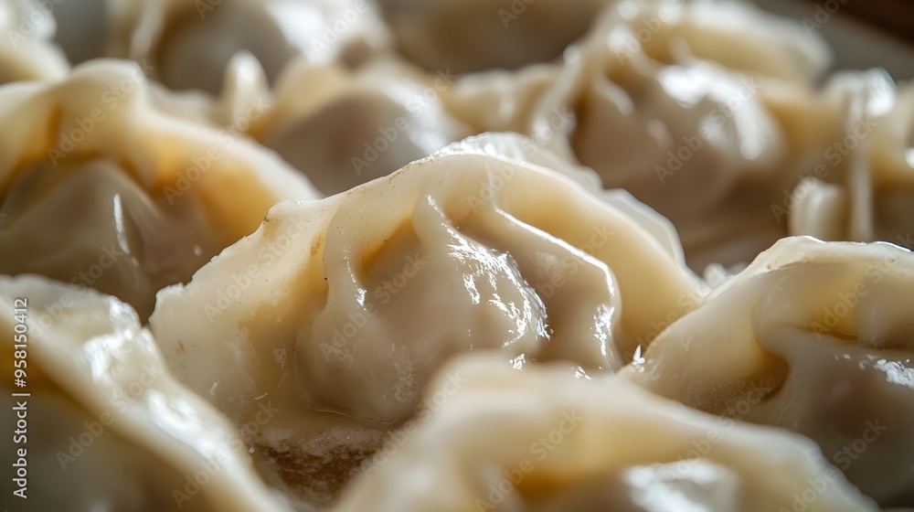 Juicy and Tender Pork Dumplings in Close-up View Juicy and Tender Pork Dumplings in Close-up View