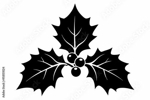 Holly berry icon silhouette vector illustration, Christmas berry leaves art on white background