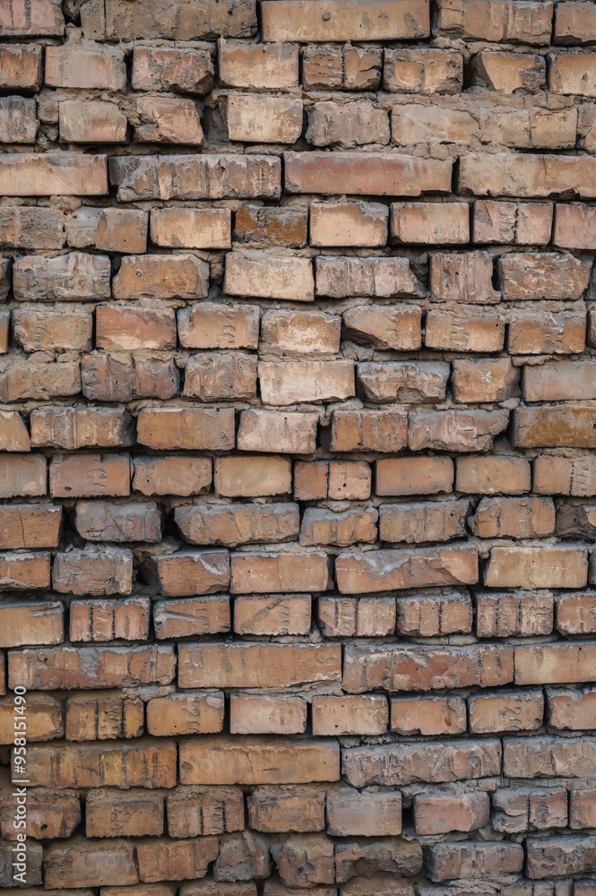 Vertical background of an old brick wall. Vertical background of an old brick wall.