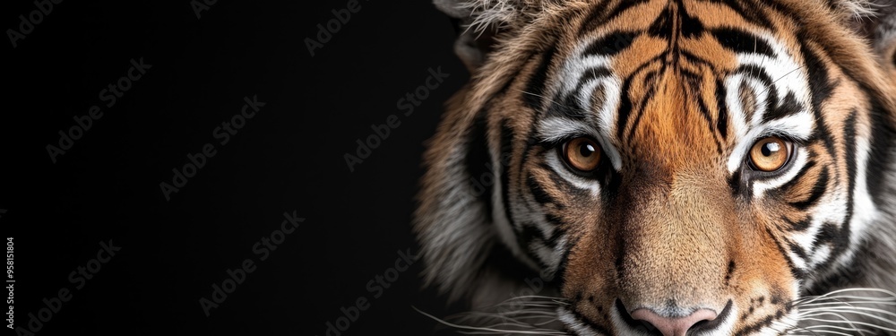 Obraz premium A tight shot of a tiger's eye against a black backdrop