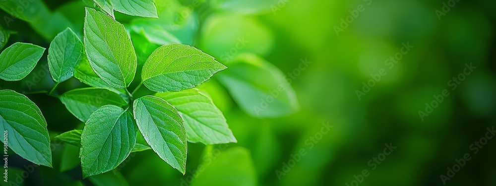  A tight shot of a green plant with numerous leaves filling the foreground The leaves are sharp and clear, while the background of similar leaves is softly blurred