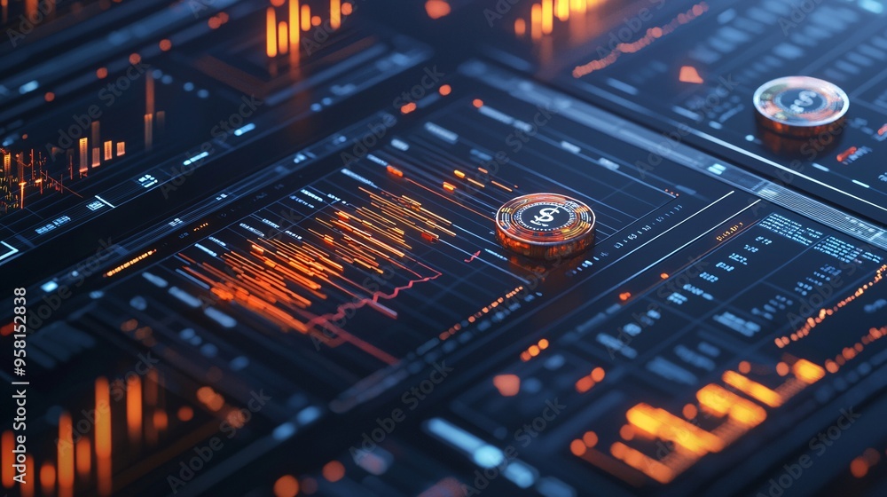 Futuristic 3D Render of an Investment Planning Interface Analyzing Digital Money Growth St Futuristic 3D Render of an Investment Planning Interface Analyzing Digital Money Growth St