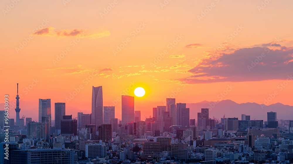 Fototapeta premium Tokyo Skyline at Sunset.