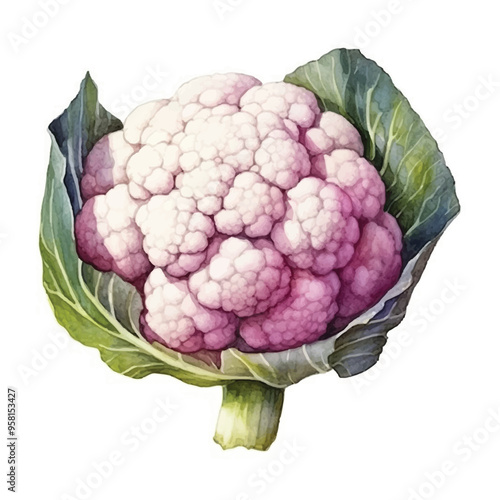 watercolor Cauliflower isolated white background