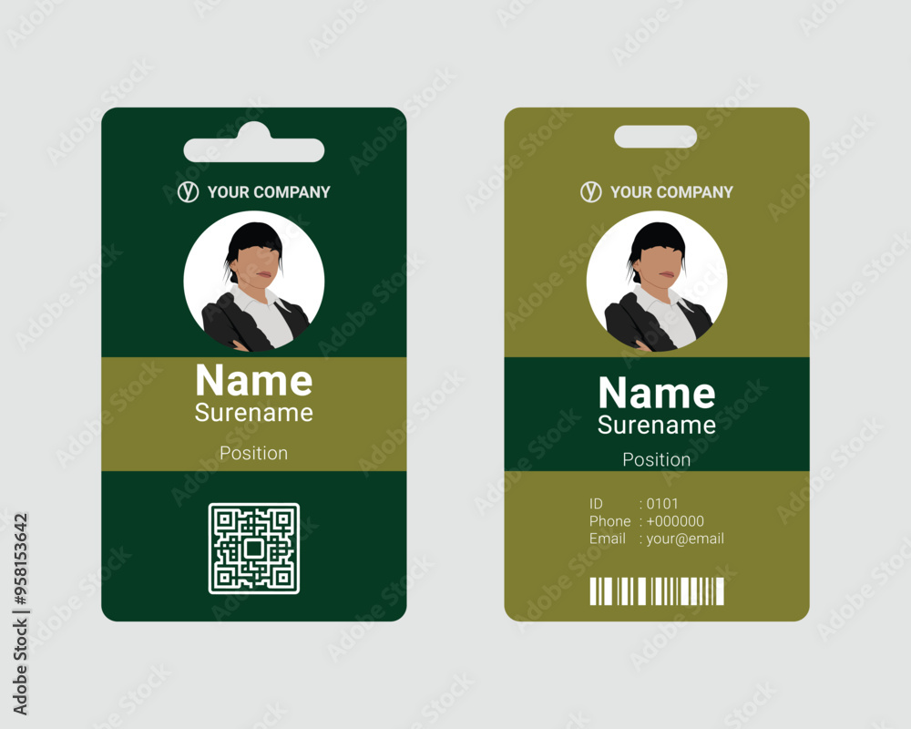 Fototapeta premium simple green employee id card design template with editable text