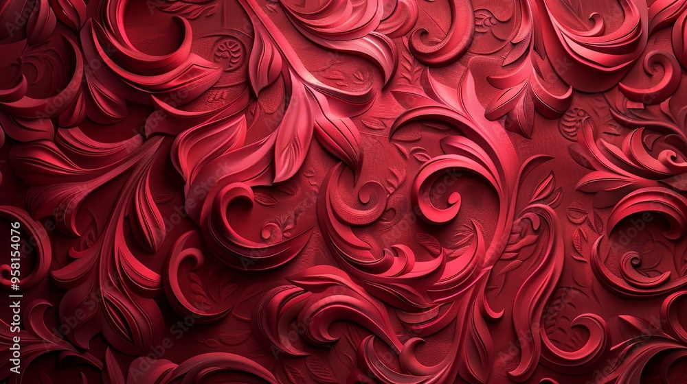 Intricate Red Floral Pattern with 3D Relief Intricate Red Floral Pattern with 3D Relief