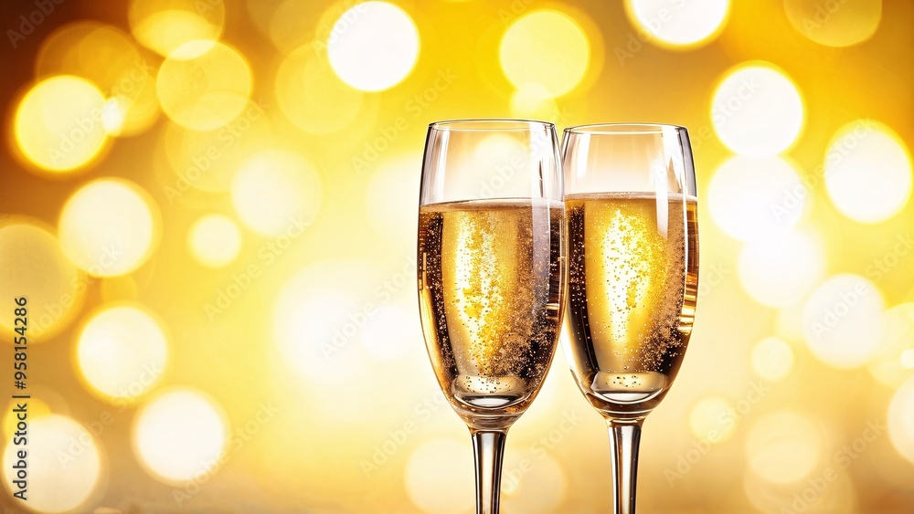 Two champagne glasses on a golden blurred background Two champagne glasses on a golden blurred background