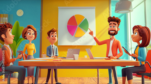 Cartoon style meeting with ...