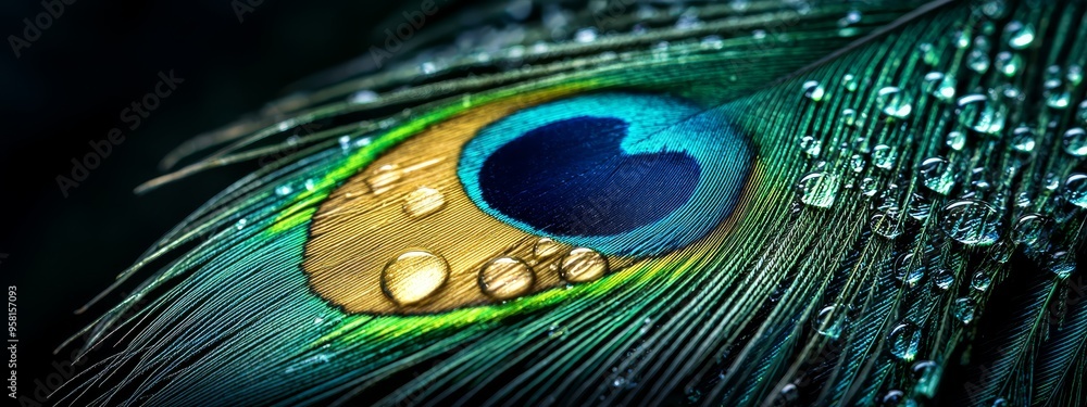 Fototapeta premium Feathers exhibit blue, green, and yellow hues
