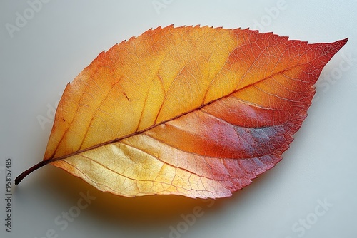 Autumn Leaf with Detailed Veins Closeup