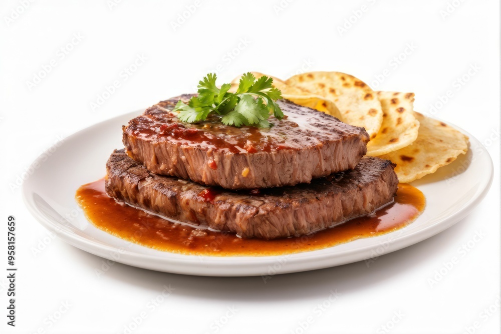 Grilled Steak with Sauce, Cilantro, and Flatbread Grilled Steak with Sauce, Cilantro, and Flatbread