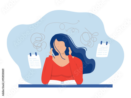 ADHD people concept, girl is a headache because tired of doing work Difficulty learning. Dizzy man.vector