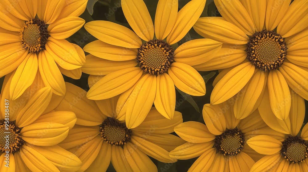 Detailed view of yellow daisies, emphasizing the texture and vibrant color of the flowers. Detailed view of yellow daisies, emphasizing the texture and vibrant color of the flowers.