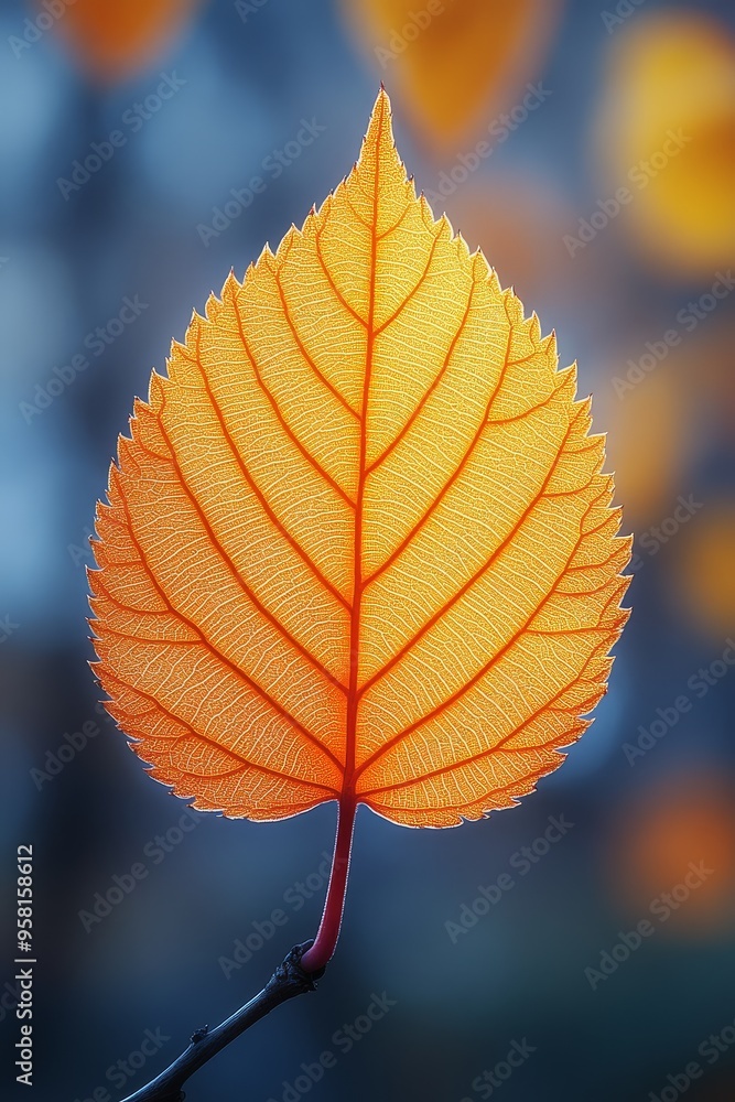Golden Autumn Leaf with Veins and Branch Golden Autumn Leaf with Veins and Branch