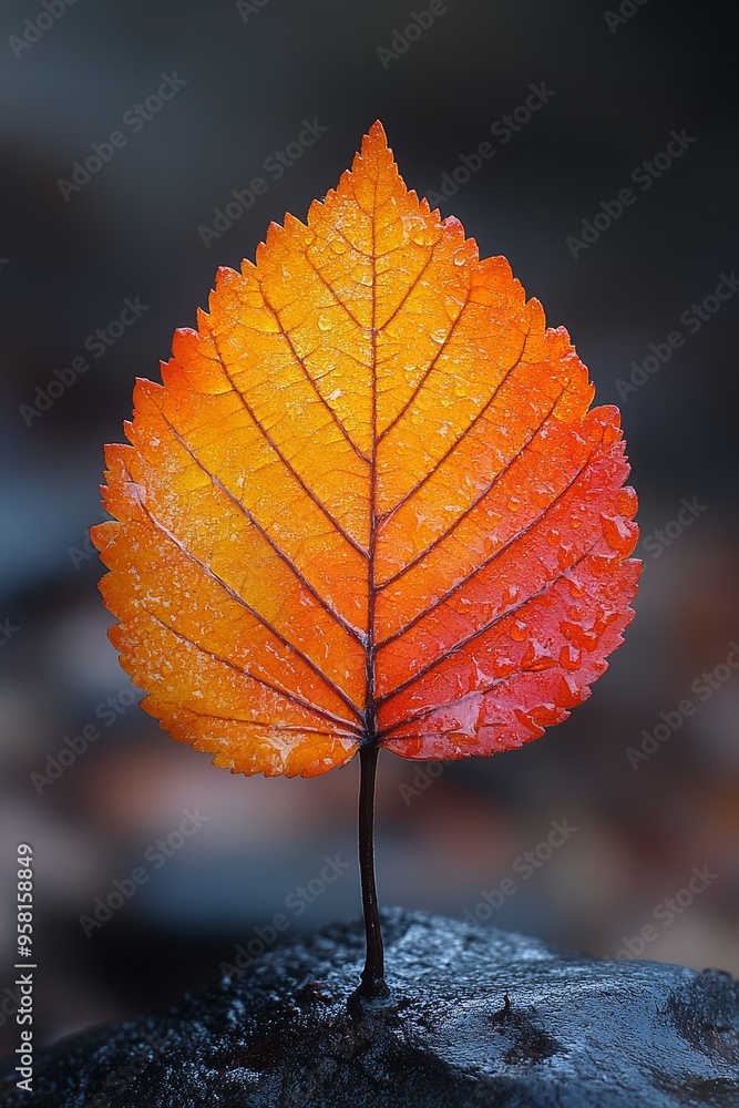 Vibrant Autumn Leaf with Dew Drops Vibrant Autumn Leaf with Dew Drops