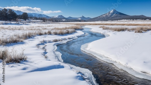 Wallpaper Mural Snowy mountain peaks against a clear blue sky, a frozen landscape bathed in sunlight Torontodigital.ca