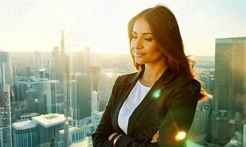 Contemplative Brazilian Woman in Corporate Building