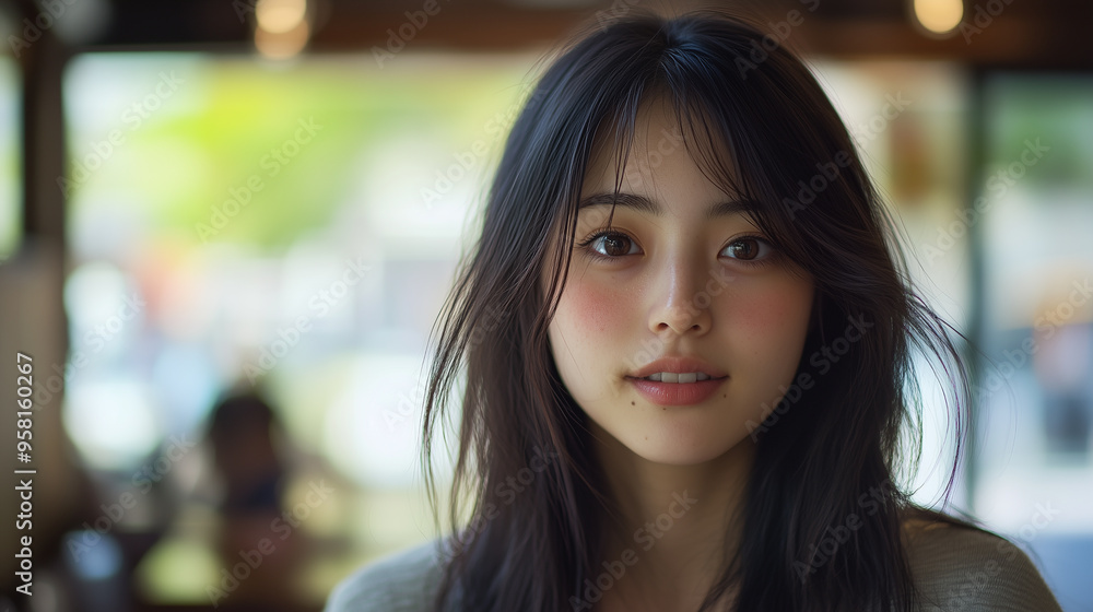 Serene Japanese Woman in Casual Setting Captured with Olympus OM-D E-M1X, Radiating Natural Charm and Engaging Presence Serene Japanese Woman in Casual Setting Captured with Olympus OM-D E-M1X, Radiating Natural Charm and Engaging Presence