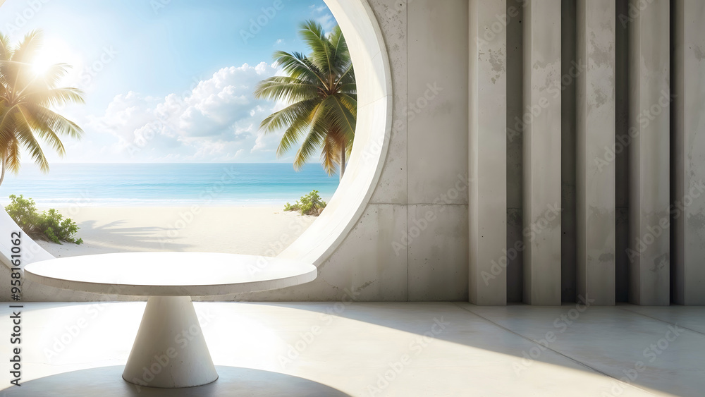 Fototapeta premium Nature's Advertising Platform, A Beachy Display Table.