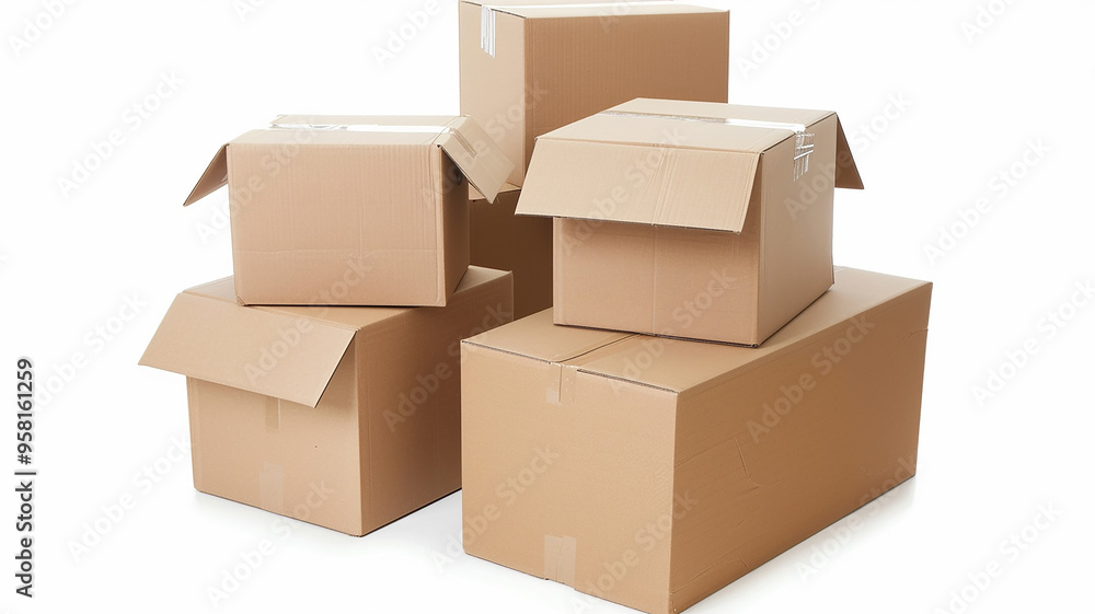 empty cardboard boxes on a white corrugated cardboard background, moving empty cardboard boxes on a white corrugated cardboard background, moving