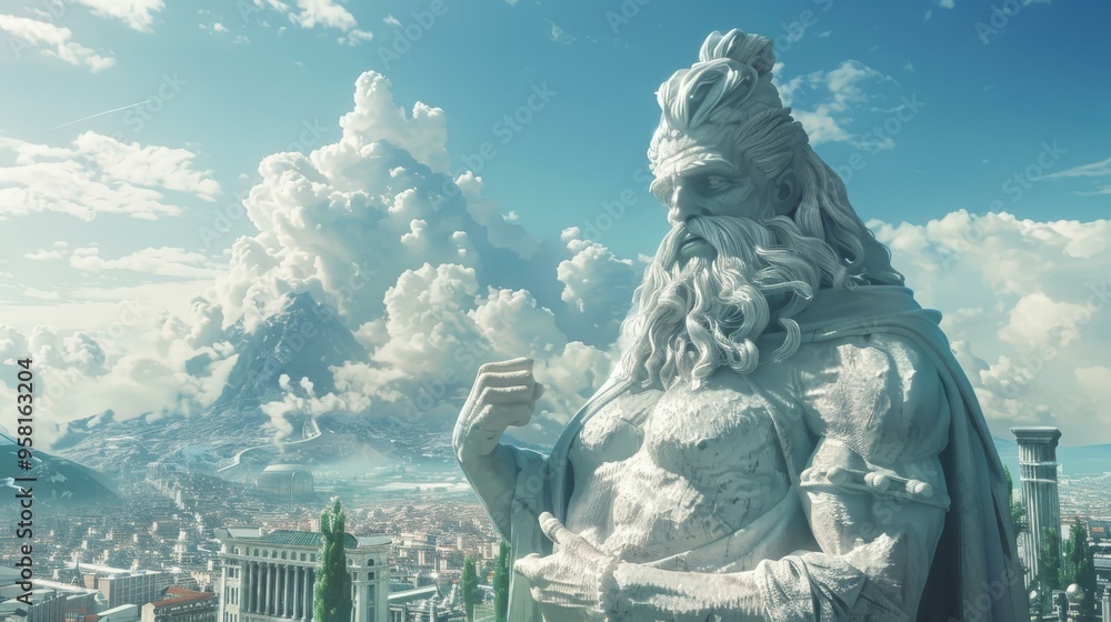 Stone Statue of a God Overlooking a City Stone Statue of a God Overlooking a City