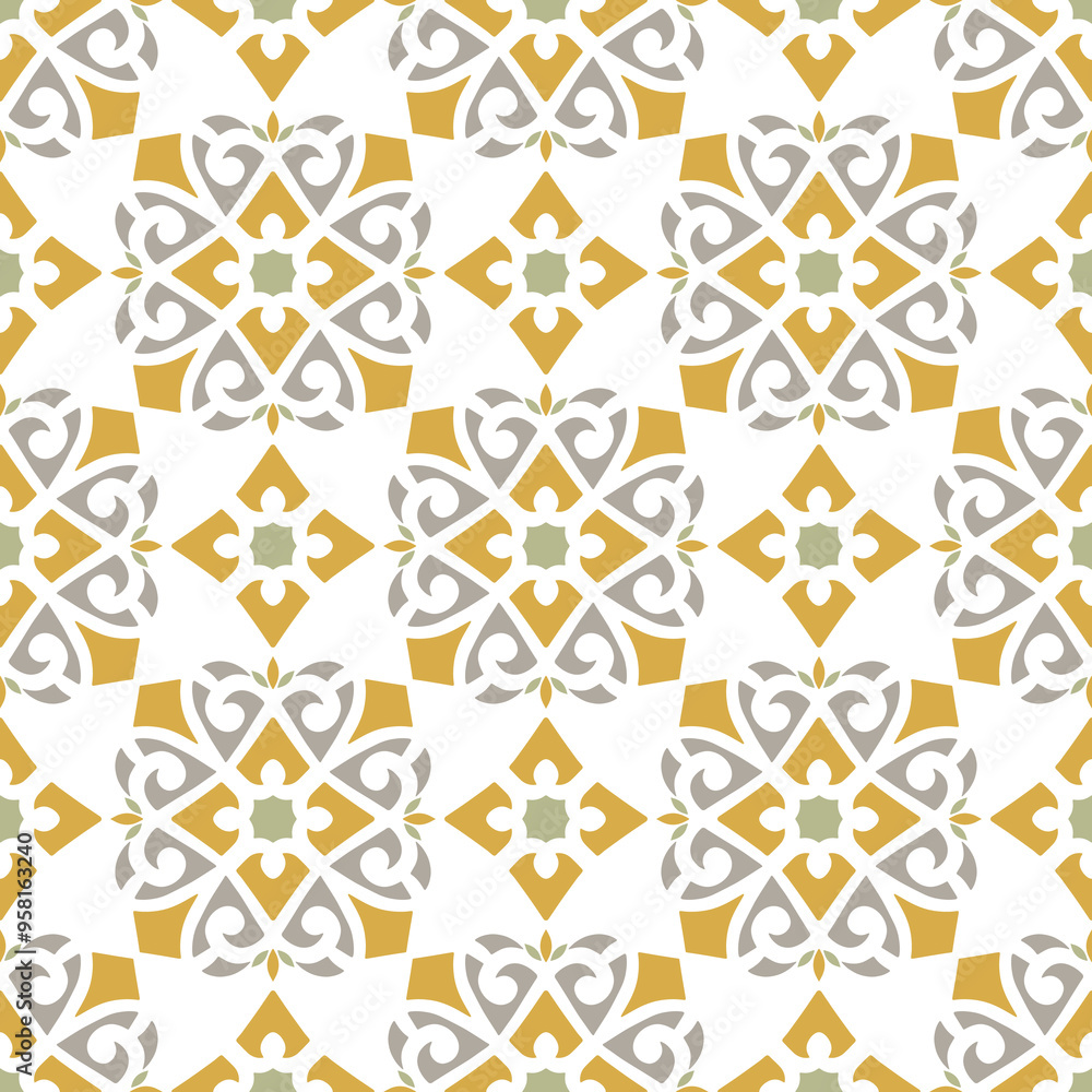 Indian Yellow Pattern Design Yellow and grey luxury vector seamless pattern. Ornament, Traditional ...
