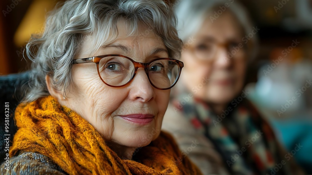 Portrait of a Senior Woman Wearing Glasses and a Yellow Scarf - Photo Portrait of a Senior Woman Wearing Glasses and a Yellow Scarf - Photo