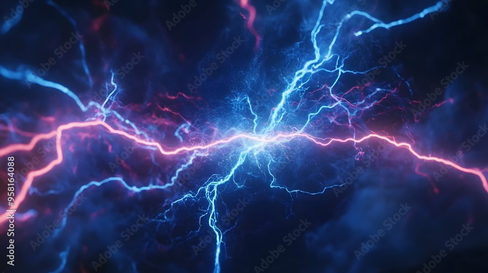 Obraz premium Blue and pink electric lighting, abstract electrical background