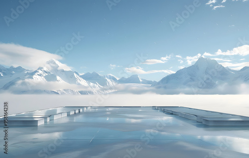 Wallpaper Mural 3D booth in the snow mountain lake Torontodigital.ca