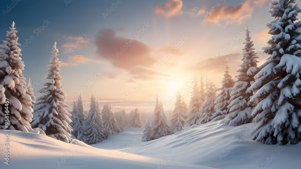 Beautiful landscape with snow covered fir trees and snowdrifts. Beautiful landscape with snow covered fir trees and snowdrifts.
