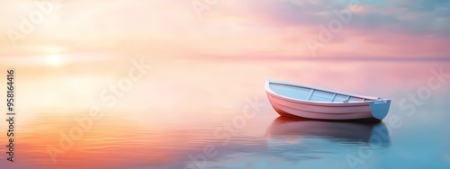  A red-and-white boat floats on a body of water, surrounded by a cloudy sky The sun distances itself in the background