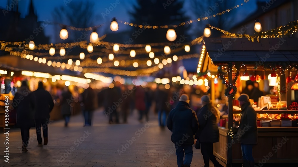 Abstract blur image of a cozy Christmas market stall adorned with warm lights and holiday decorations with bokeh for background usage Abstract blur image of a cozy Christmas market stall adorned with warm lights and holiday decorations with bokeh for background usage
